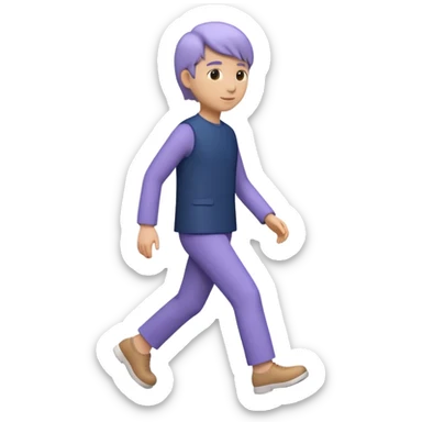 Modern premium 3D emoji icon: faceless gender-neutral person walking (mid-step), smooth rounded shapes, matte + subtle gloss, top-left studio light, soft shadow, faint motion aura (subtle curved trail) behind the body, navy outfit with lavender accent, centered, transparent background, no text sticker