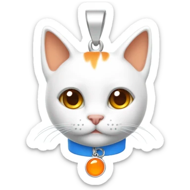 cute white orange cat with blue collar and orange pendant  from half side perspective  sticker