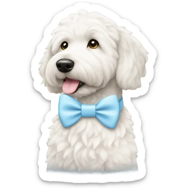 Goldendoodle white with light blue bow collar  sticker
