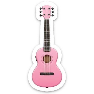 Minimalistic flat vector icon, iOS style, thin black contour on white background. Small pink ukulele with four strings. Clean, modern, no text, no shadows sticker