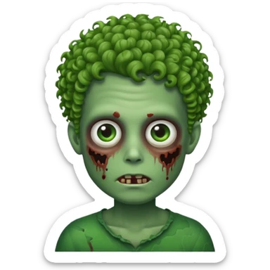Faça um emoji de zombie menino com cabelo cacheado sticker