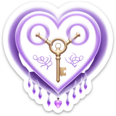 Purple ethereal occult heart floating, glowing key-like sigil at its center, veil-like mist, liminal mystical aesthetic sticker