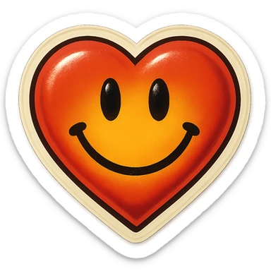 retro sticker style heart with a smiley face inside, bold and playful sticker
