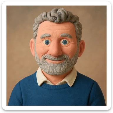 Create another more colorful claymation-style portrait emoji based on this person, vibrant pastel tones, friendly expression, visible clay texture, head and shoulders only. sticker