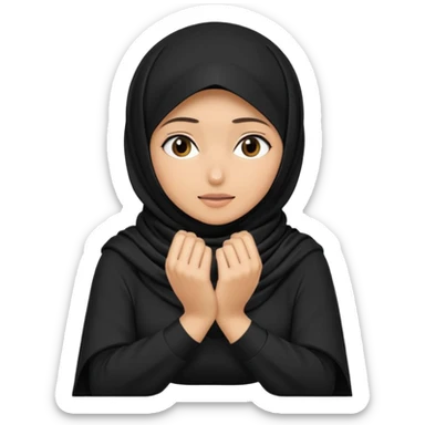 Hijabi girl sitting and hiding her face from her hands made into half open fists and completely covered her face sticker