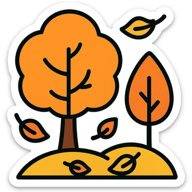 autumn fall scene with trees, orange foliage, and falling leaves sticker