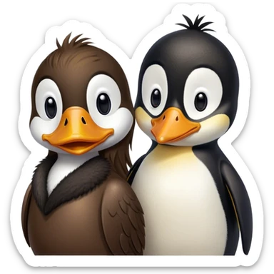 Duck with human hair and penguin with human hair sticker