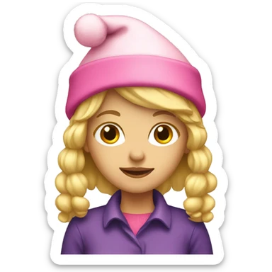 Blonde girl with pink Christmas hat sticker