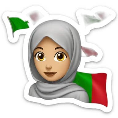 A hijabi teenager moroccan girl wearing oversized things and raising moroccan and Palestinian flag sticker