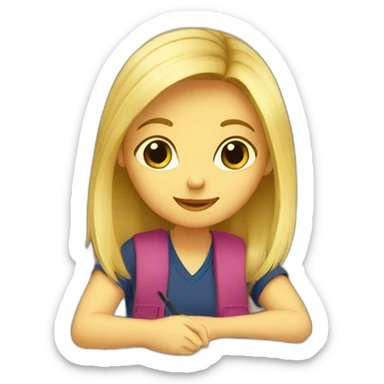 Blond girl studying with books sticker