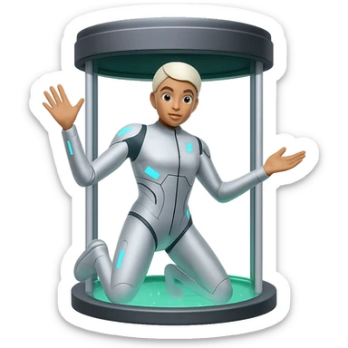 Add a teleportation machine to the person teleporting emoji in the style of emoji with transparent background. sticker