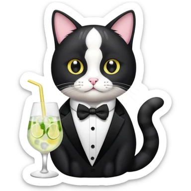 Tuxedo cat drinking gin tonic sticker
