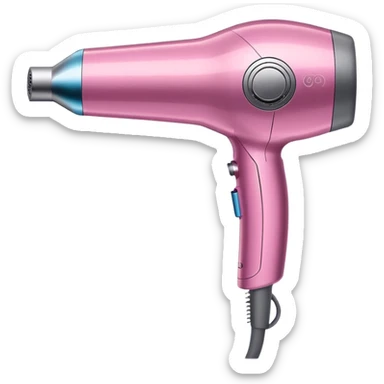 pink Dyson Supersonic hair dryer, side angle, realistic style, Features distinctive hollow circular head with the barrel running through the center, sleek modern design, glossy pink finish with metallic silver accents on the nozzle ring. Compact proportions , clean lines, slight shading. Grey Nozzle sticker