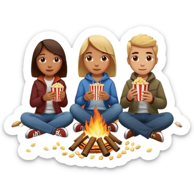 Born fire and people sitting beside born fire on chairs. Born fire is in the centre. People should be eating peanuts and popcorn. sticker
