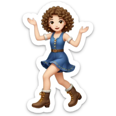 full body woman short curly brown mullet hair brown eyes white skin dancing with fireflies around boots sticker