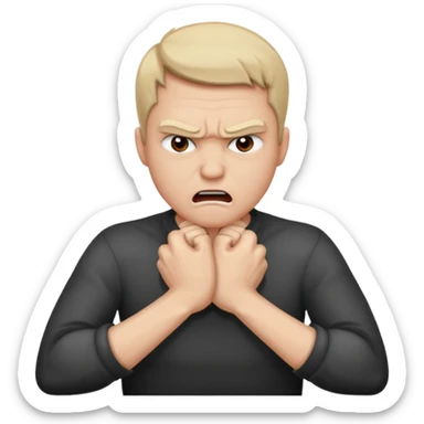 Grabbing throat with hands and looking angry with arms crossed and under chin, grabbing neck sticker