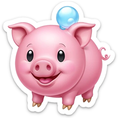 smiley face flying pig made of bubble gum sticker
