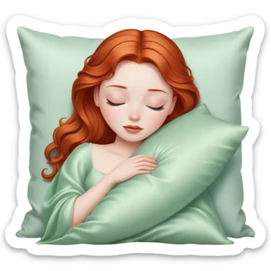 Sleeping beauty redhead white girl with a silk pillow sticker