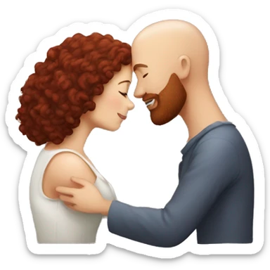 intimate moment between lovers bald man red beard long dark curly hair woman sticker