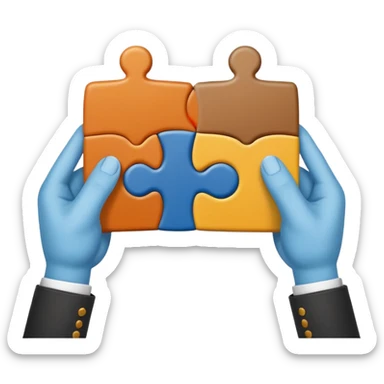 two hands holding a puzzle piece and a book, representing the act of assembling meaning through interpretation sticker