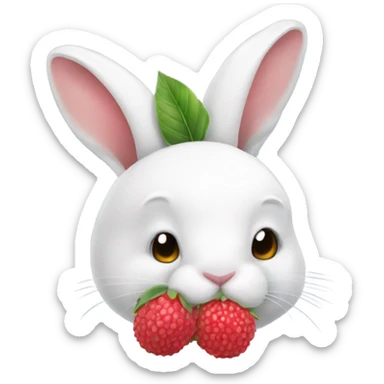 a white rabbit with a lychee on his head sticker