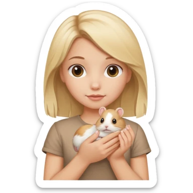 A pretty blond girl holding a hamster sticker