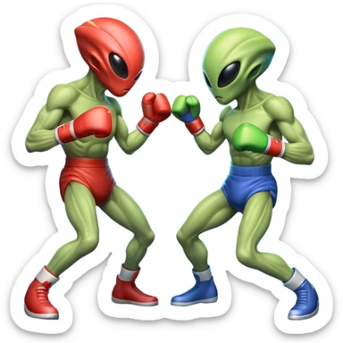 two alien fighters boxing, mid-punch action, motion blur effect, glowing energy impact, dramatic lighting, 3D cartoon, mobile game icon style, clean background, no text, no watermark
 sticker