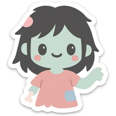 cute girl zombie with messy black hair, playful look sticker
