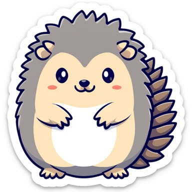 adorable grey hedgehog with round body, short spines, and tiny feet sticker
