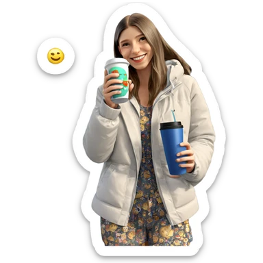 smiling girl with cup outdoors sticker