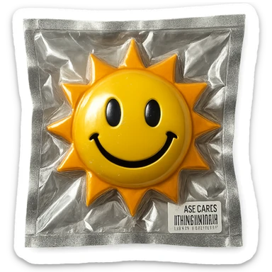 smiling sun with shiny highlights in vacuum-sealed style sticker