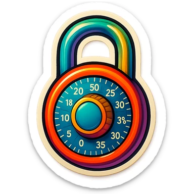 A combination lock in retro stickers style, with a vintage design and colorful details sticker