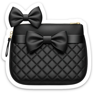 Black quilted cosmetics bag with black bow   sticker