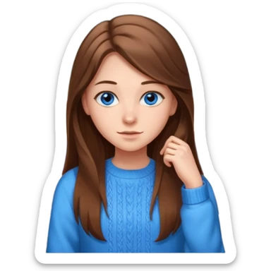 high school class room with a pretty female high school student with long brown hair, blue eyes sticker