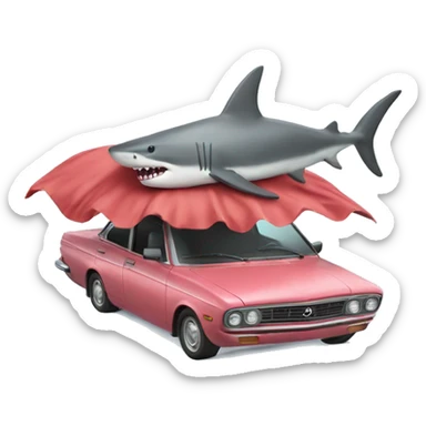A shark on top of a moving car with a swimsuit on  sticker