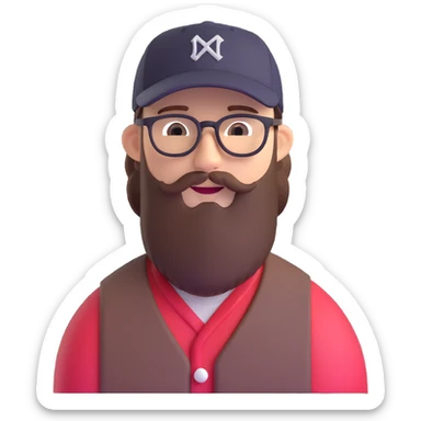 adventurer with beard, glasses and backwards baseball cap sticker