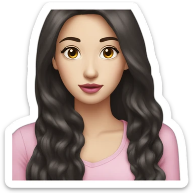 Pretty woman very long dark hair and long face white skin pink lips sticker