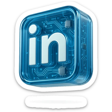 LinkedIn logo, modern and tech-inspired, glossy circuit style, transparent background sticker