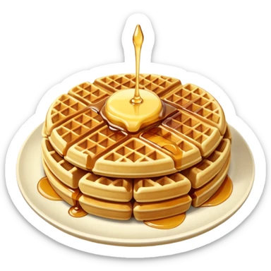 create a waffle on a plate with butter and maple syrup emoji sticker
