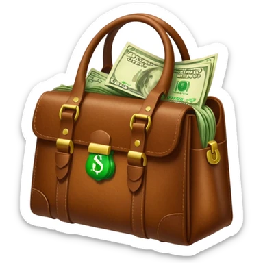 Create a leather bag with a stack of cash inside in authentic Apple emoji style. sticker