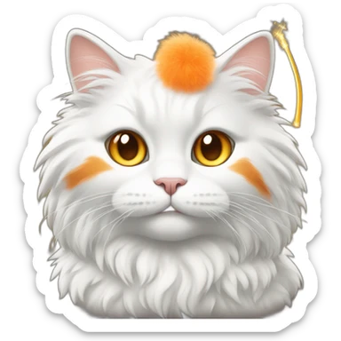 White-orange fluffy cat with realistic magic wand sticker