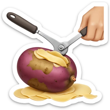 hand peeling a potato with a small kitchen peeler, potato skin curling off, simple white background, realistic textures, clean and bright, fun expressive design



 sticker