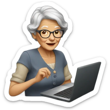 Old cool lady with a laptop. sticker