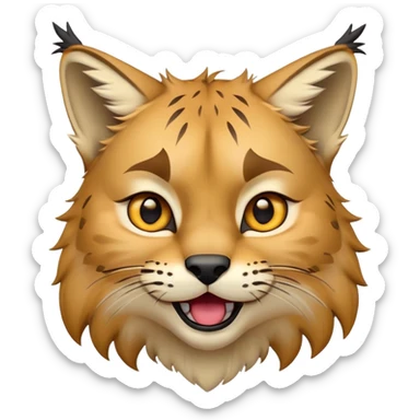 Cinematic-Comical-Lynx-Portrait-Emoji – Head tilted dramatically with an exaggeratedly amused expression, featuring a thick, tufted golden-brown coat with striking black ear tufts, wide, expressive amber eyes filled with playful disbelief. sticker
