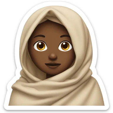 Tan girl with straight dark brown hair wrapped in a blanket sticker