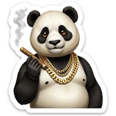 Gangster panda with a Cuban link chain smoking a cigar sticker
