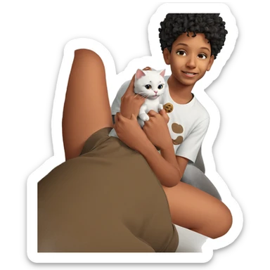 smiling person holding a cat sticker