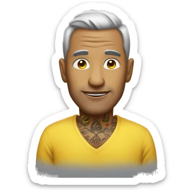 mature man in yellow shirt with face tattoos  sticker
