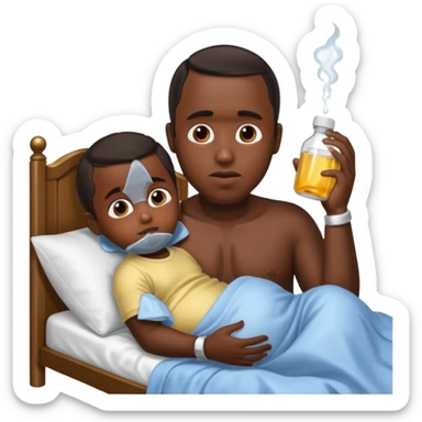 Diddy with baby oil and a kid in bed sticker