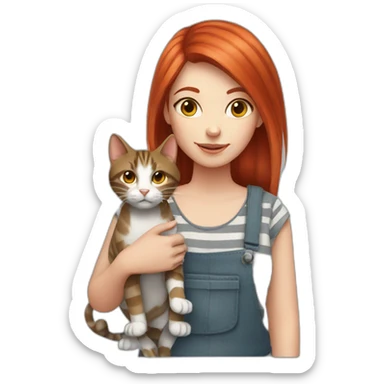 Red hair girl with a gray striped cat sticker
